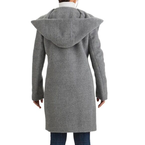 Cole Haan Gray Wool Slick Shawl Button Oversized Hooded Jacket Coat Winter 2 XS - Picture 14 of 15
